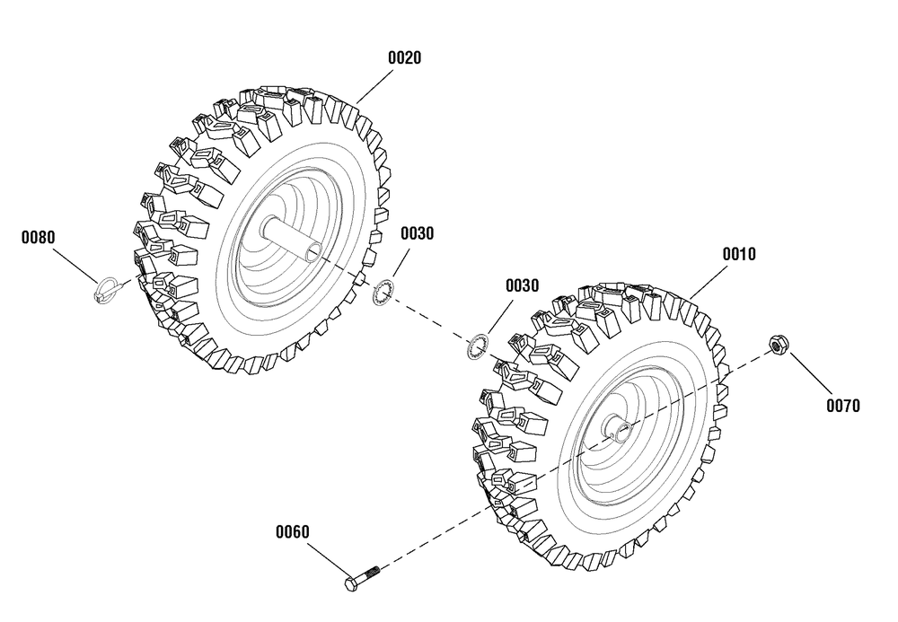 Wheels And Tires Group Diagram and Parts List for 1696156-01-BM1227MD 2014 Briggs and Stratton Snow Blower